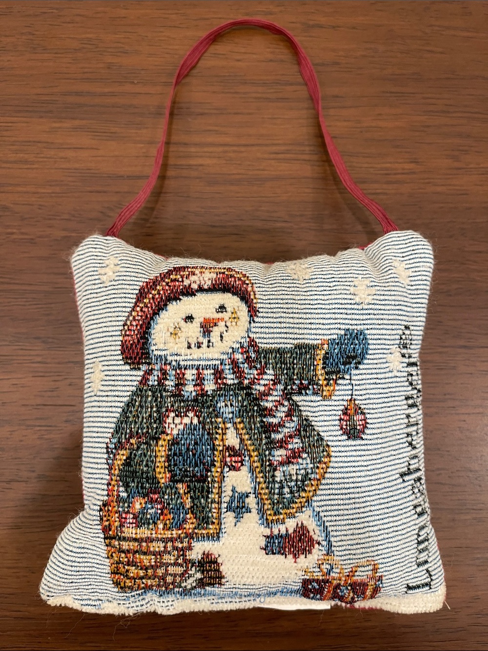Vintage Longaberger Snowman Tapestry Doorknob Pillow / Hanger Ornament